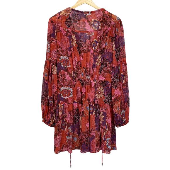 A.L.C. Elise Long Sleeve Silk Minidress in Pink/ Russet Multi, Size 0 - Picture 12 of 15